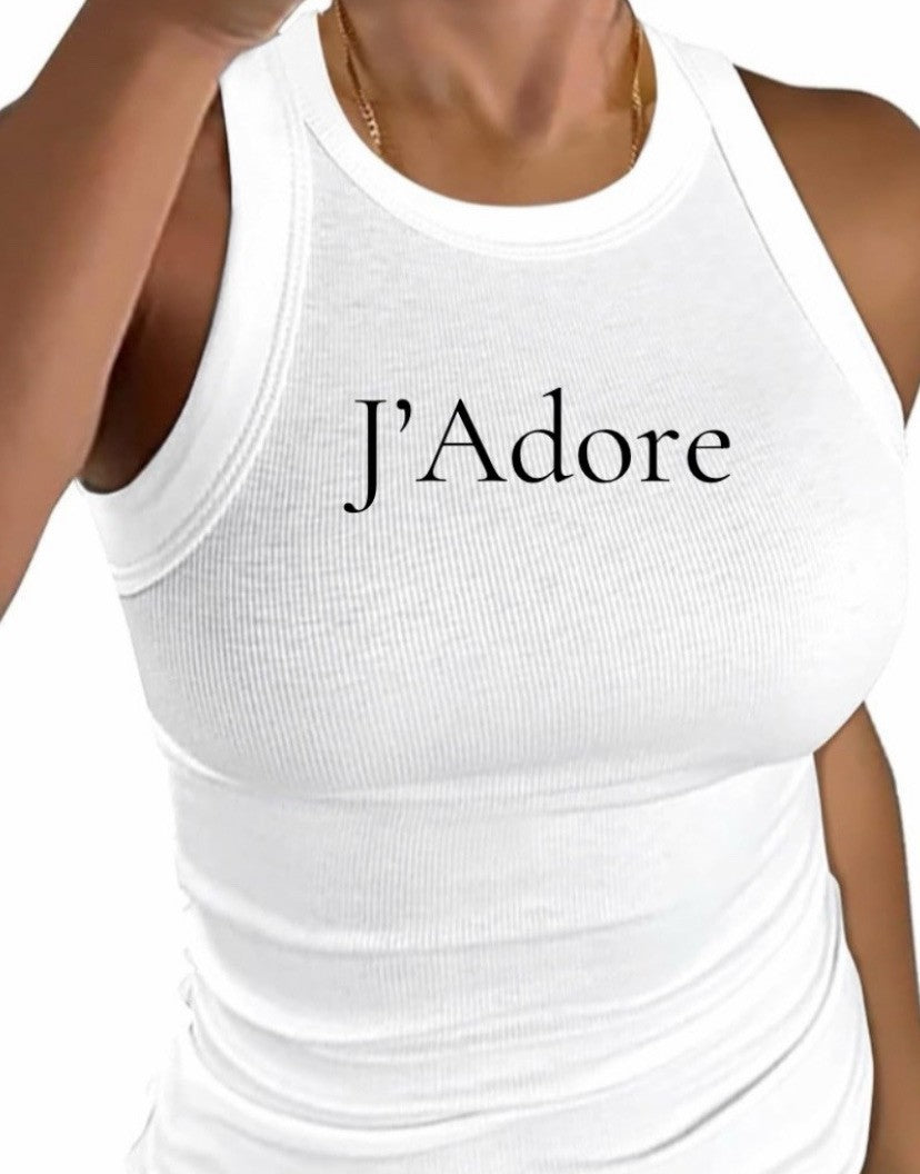 J'Adore (I Love) Crew Neck Racerback Tank Top