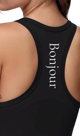 Bonjour            (Good Morning/Hello)                                                   Crew Neck Racerback Tank Top