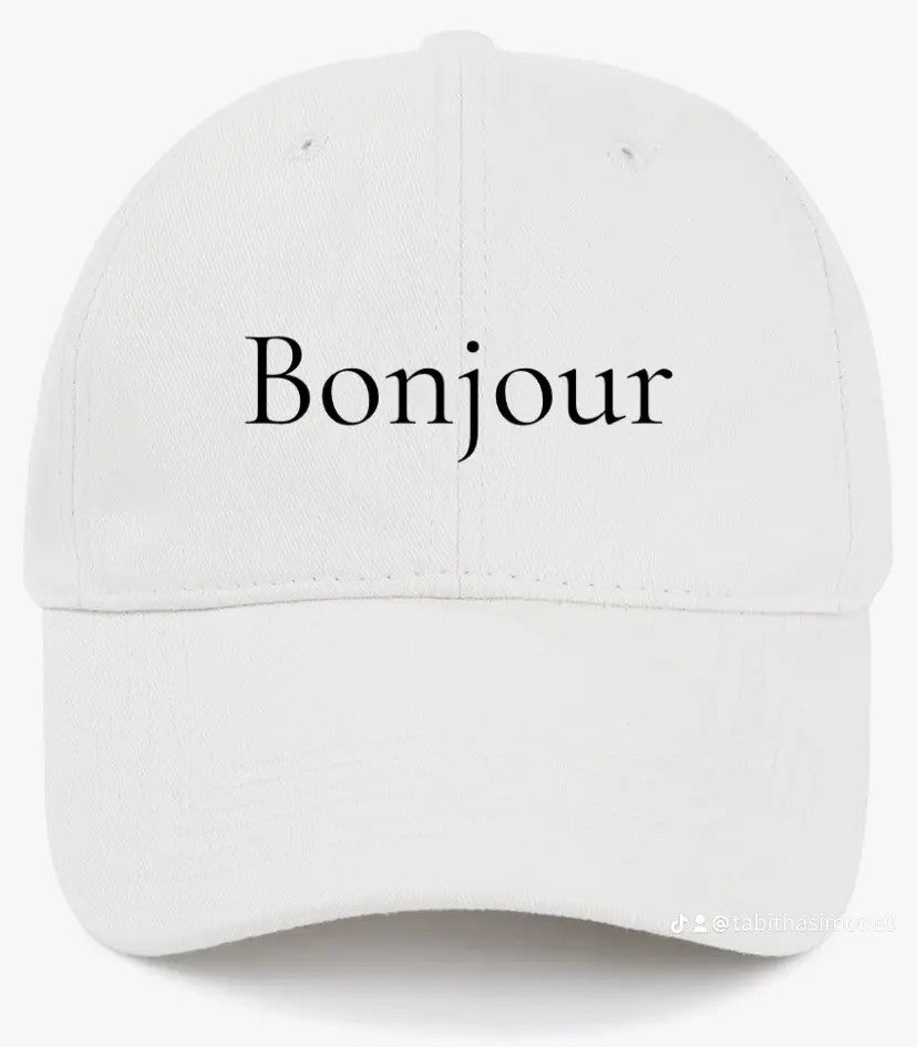 Bonjour                           (Good Morning/Hello)                                              Cotton Baseball Cap
