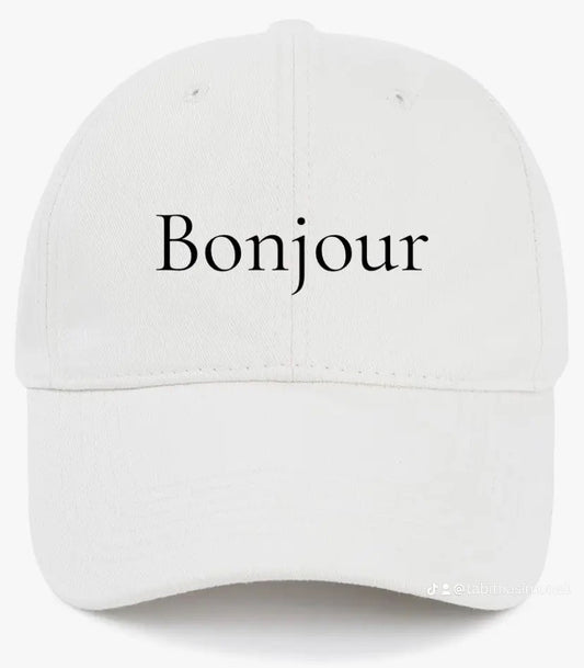 Bonjour                           (Good Morning/Hello)                                              Cotton Baseball Cap