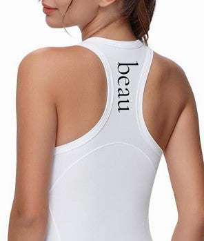 beau                 ( Fine)                     Crew Neck Racerback Tank Top