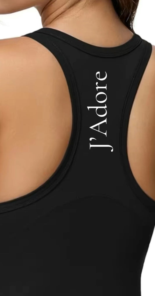 J' Adore                    (I Love)                            Crew Neck Racerback Tank Top